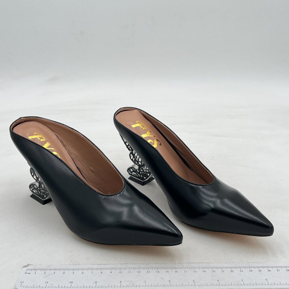 Fys Black Pointed Toe Clogs Butterfly Wedge Heel … - image 4